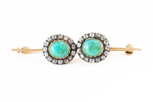 A GOLD, DIAMOND AND TURQUOISE BAR BROOCH