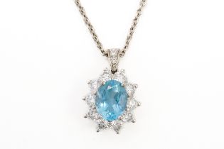 A TIFFANY AQUAMARINE AND DIAMOND CLUSTER PENDANT (2)