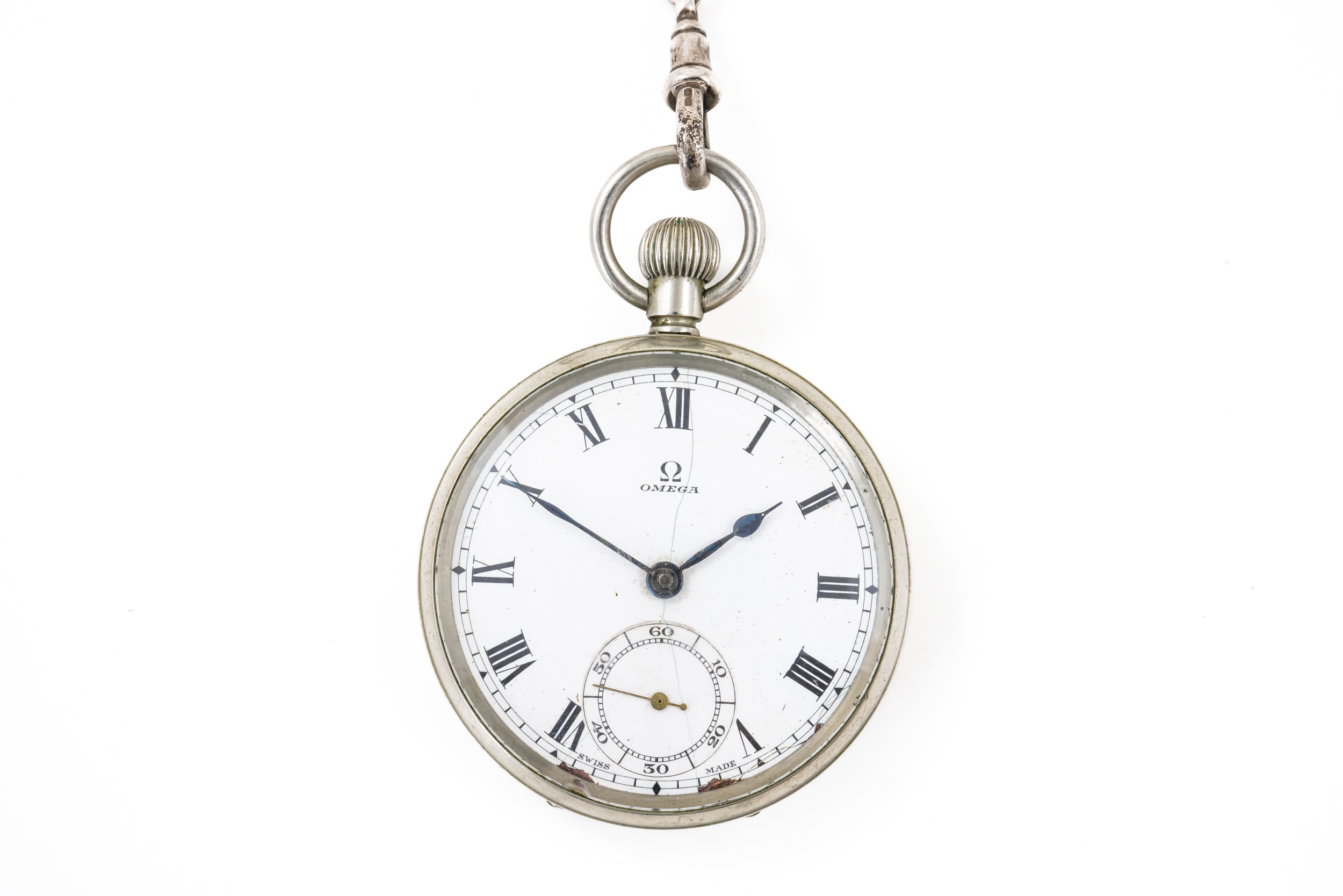 A SILVER CURB LINK WATCH ALBERT CHAIN AND TWO POCKET WATCHES (3) - Image 5 of 8