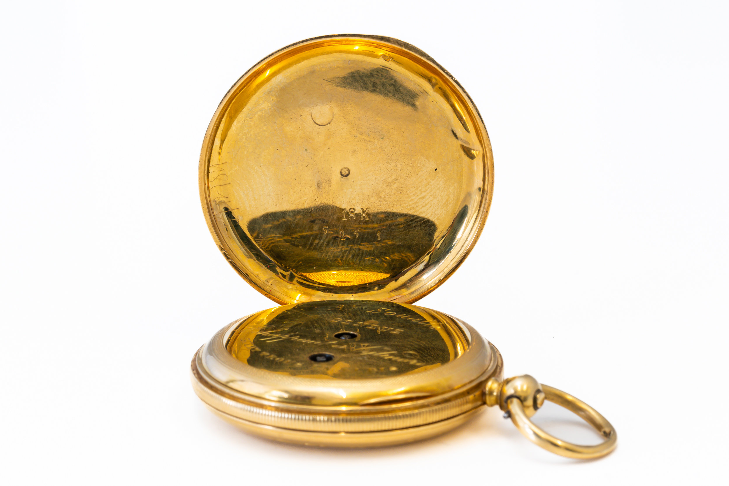 A LADY'S GOLD CASED, KEY WIND, HUNTING CASED FOB WATCH WITH A KEY (2) - Image 4 of 5