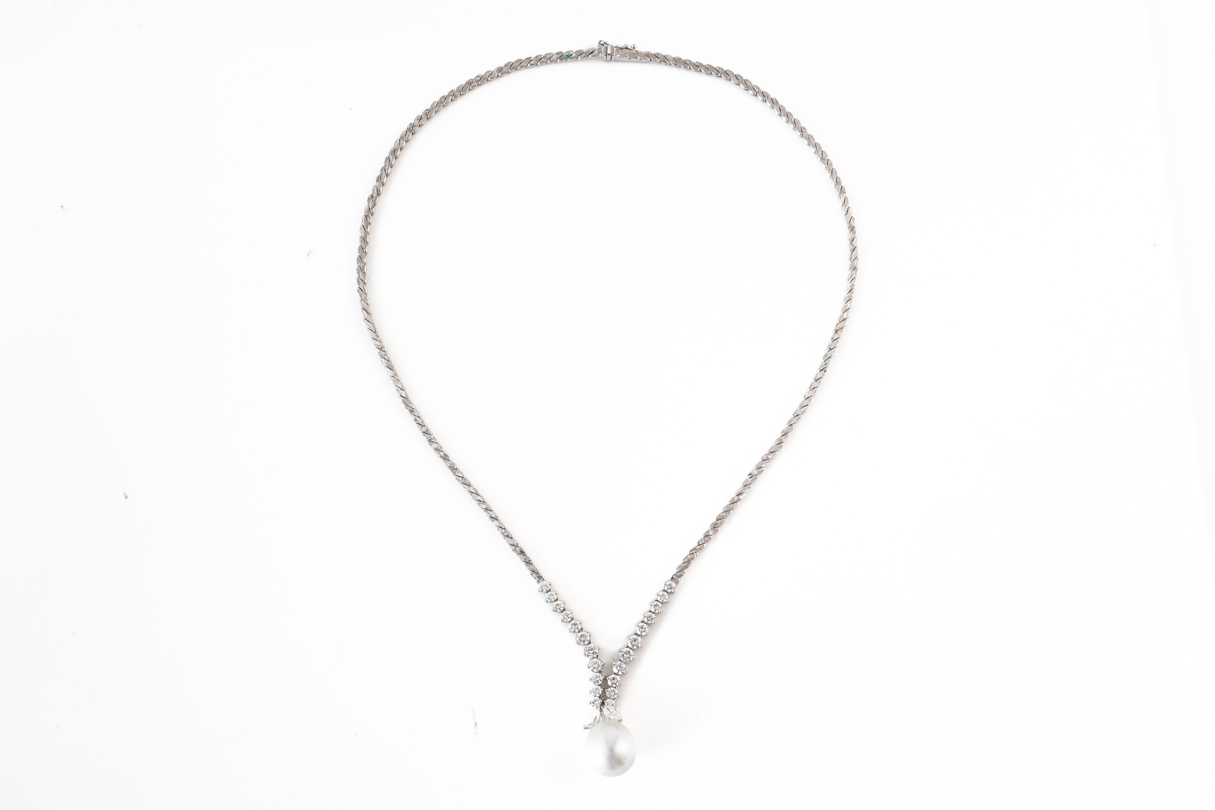 A WHITE GOLD, CULTURED PEARL AND DIAMOND NECKLACE - Image 3 of 3