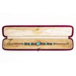 A TURQUOISE AND DIAMOND BRACELET, BOXED (2)