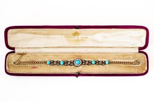 A TURQUOISE AND DIAMOND BRACELET, BOXED (2)