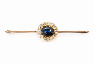 A SAPPHIRE AND DIAMOND BAR BROOCH