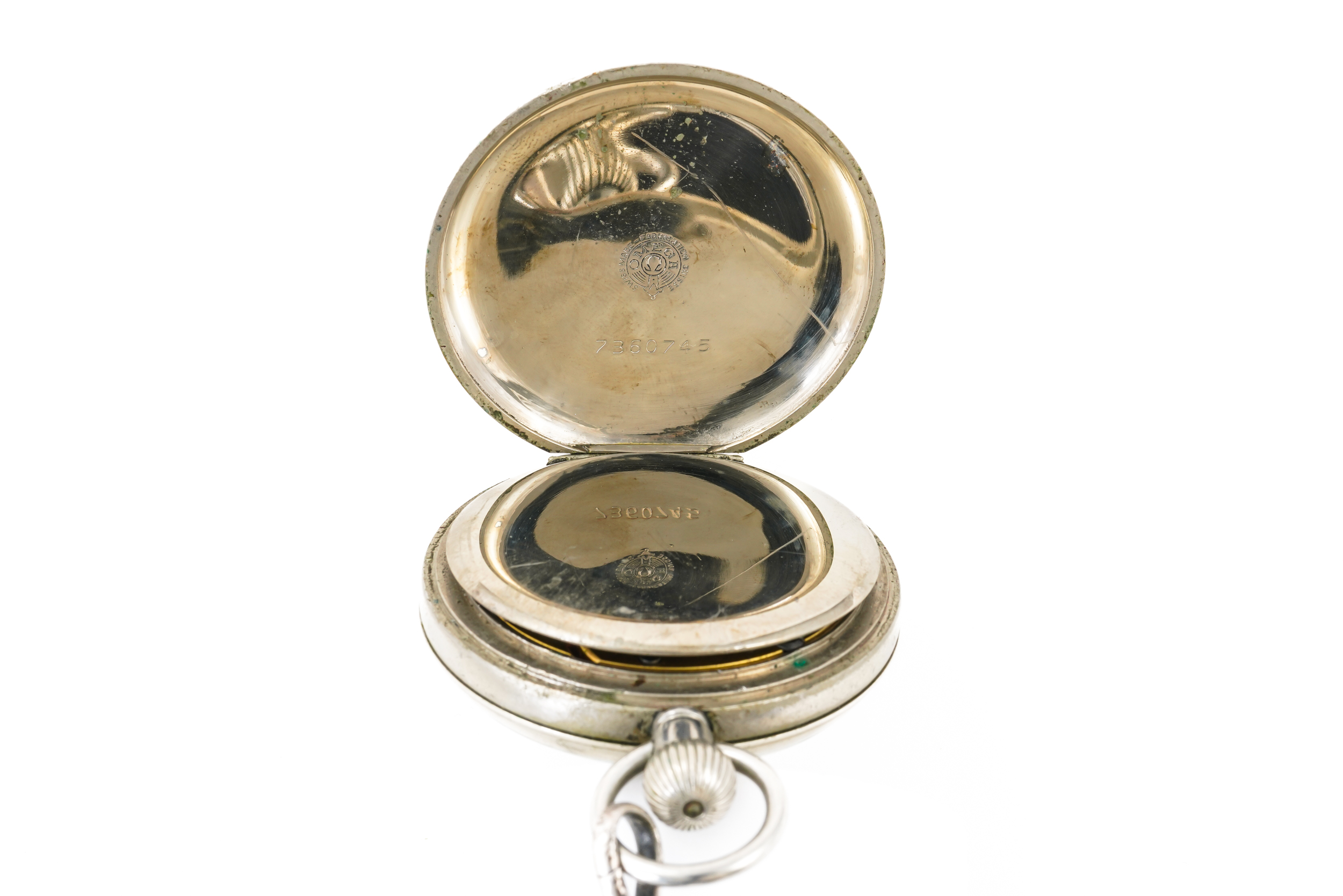 A SILVER CURB LINK WATCH ALBERT CHAIN AND TWO POCKET WATCHES (3) - Image 7 of 8