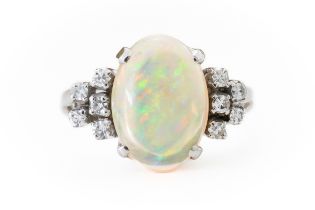 AN OPAL AND DIAMOND RING