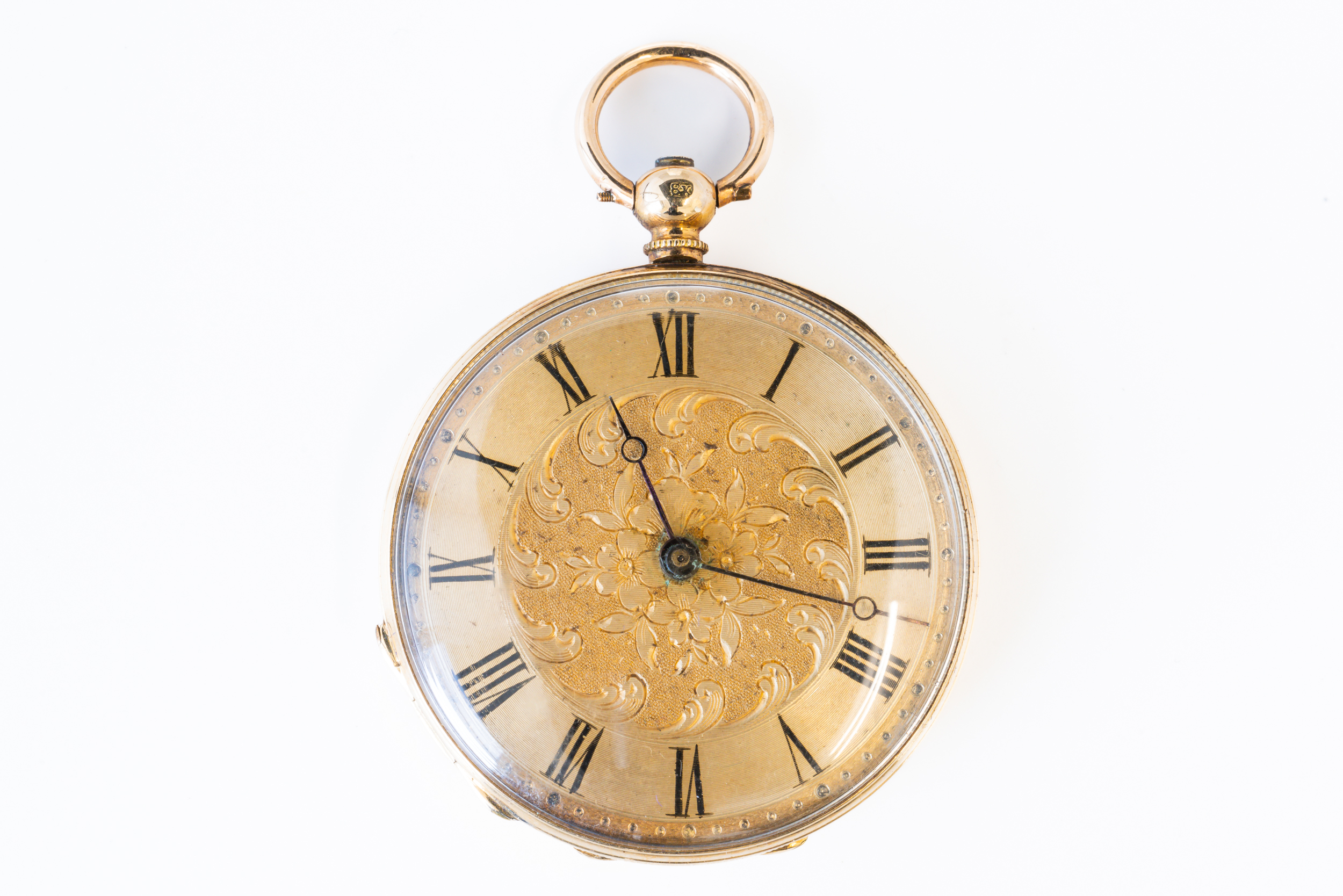 A GOLD CASED, KEY WIND OPENFACED LADY'S FOB WATCH