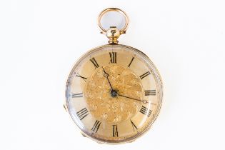 A GOLD CASED, KEY WIND OPENFACED LADY'S FOB WATCH
