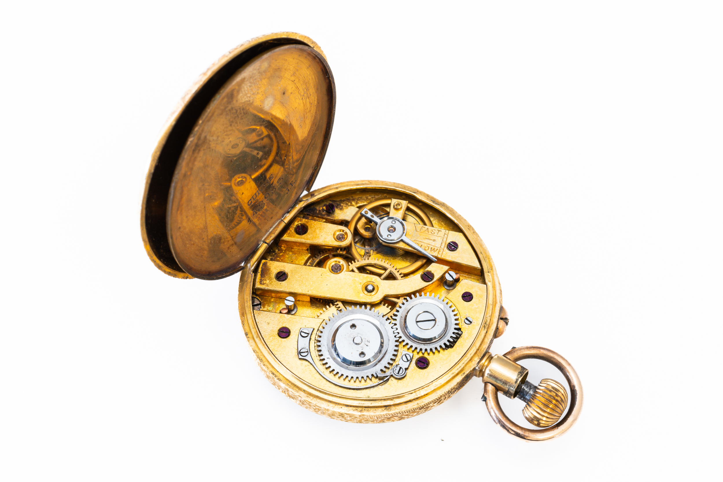 A LADY'S GOLD CASED, KEYLESS WIND OPENFACED FOB WATCH - Image 4 of 4