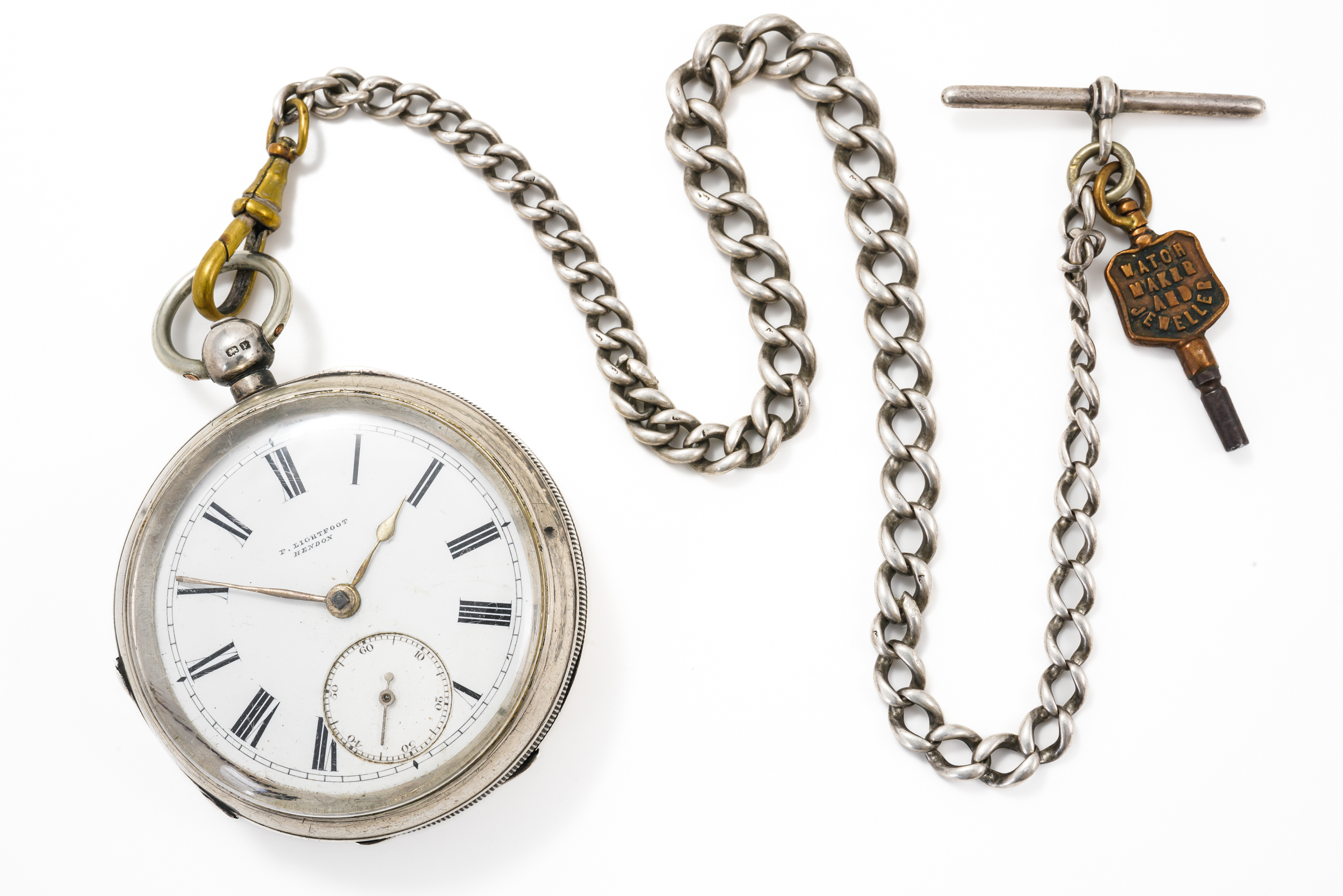 A GENTLEMAN'S SILVER OPENFACED POCKET WATCH AND CHAIN - Image 5 of 5