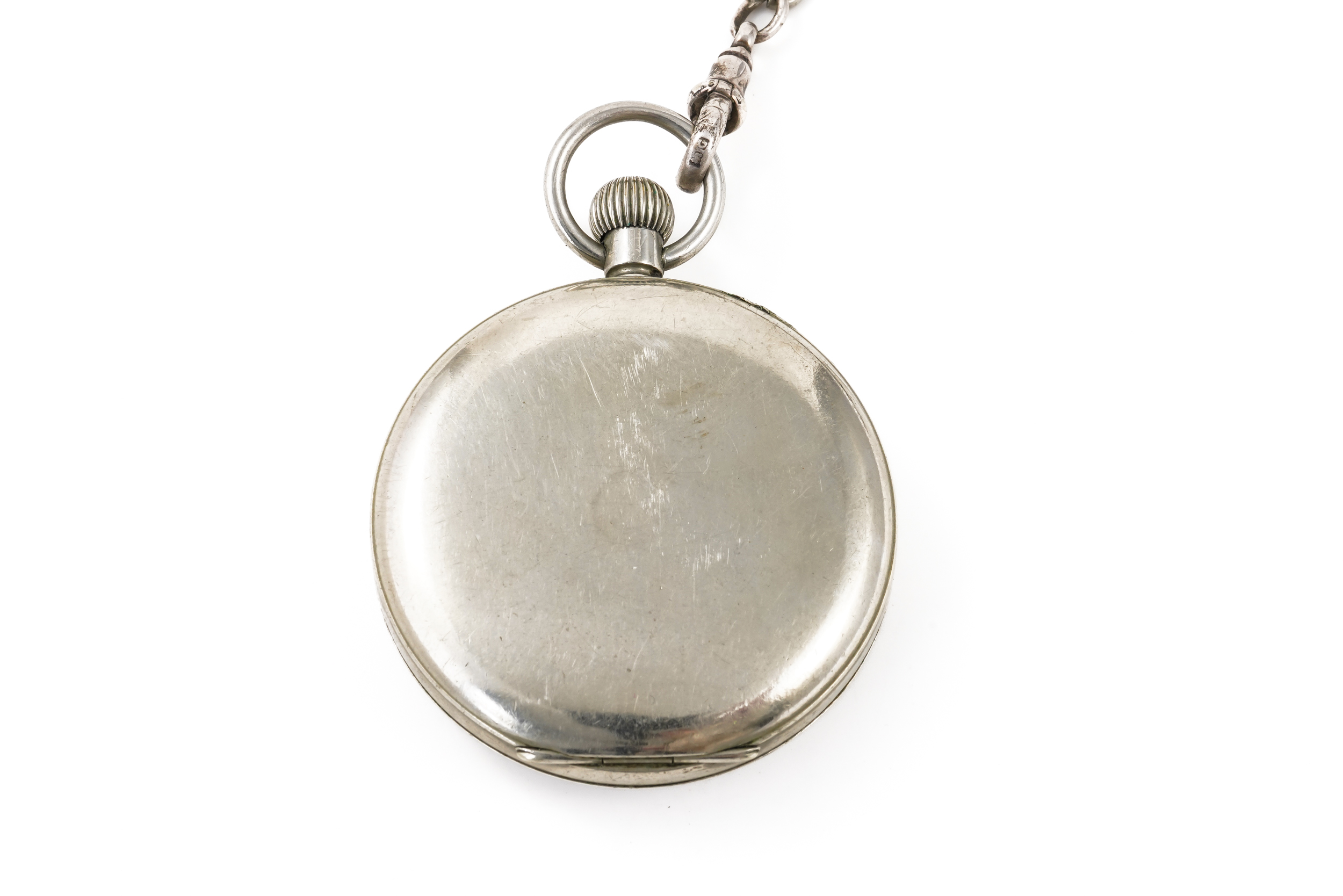 A SILVER CURB LINK WATCH ALBERT CHAIN AND TWO POCKET WATCHES (3) - Image 6 of 8