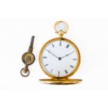 A LADY'S GOLD CASED, KEY WIND, HUNTING CASED FOB WATCH WITH A KEY (2)