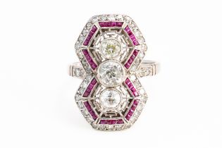 A DIAMOND AND RUBY HEXAGON RING (2)