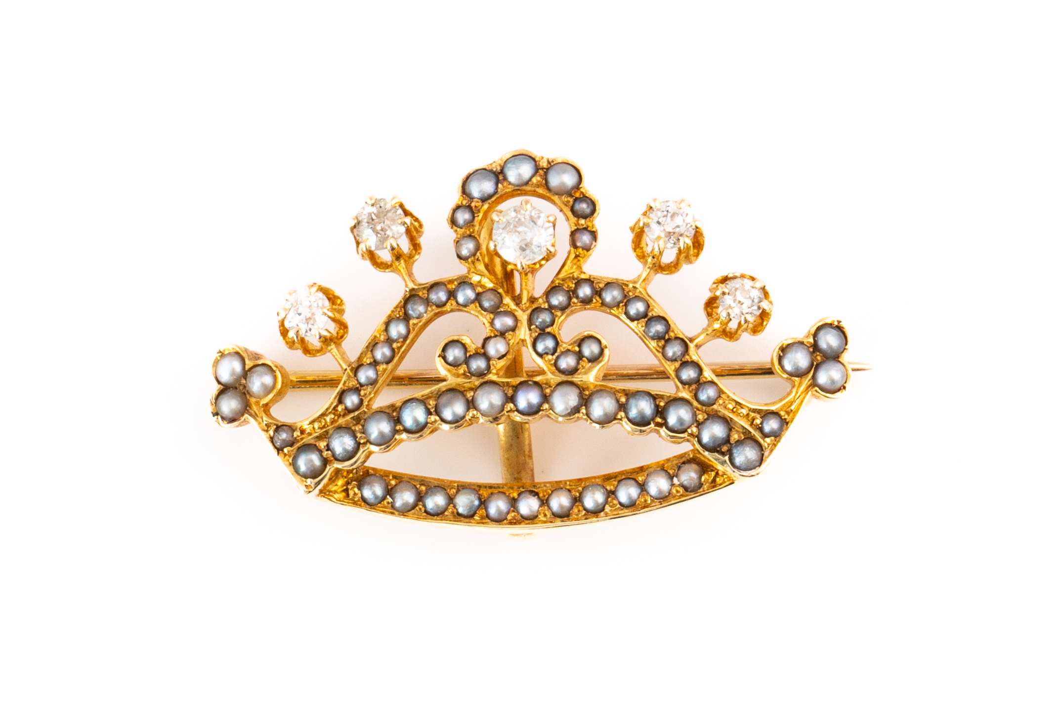 DIAMOND AND PEARL TIARA BROOCH