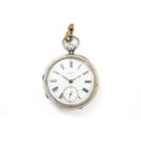 A GENTLEMAN'S SILVER OPENFACED POCKET WATCH AND CHAIN