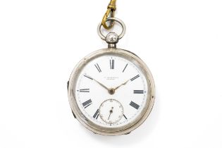 A GENTLEMAN'S SILVER OPENFACED POCKET WATCH AND CHAIN