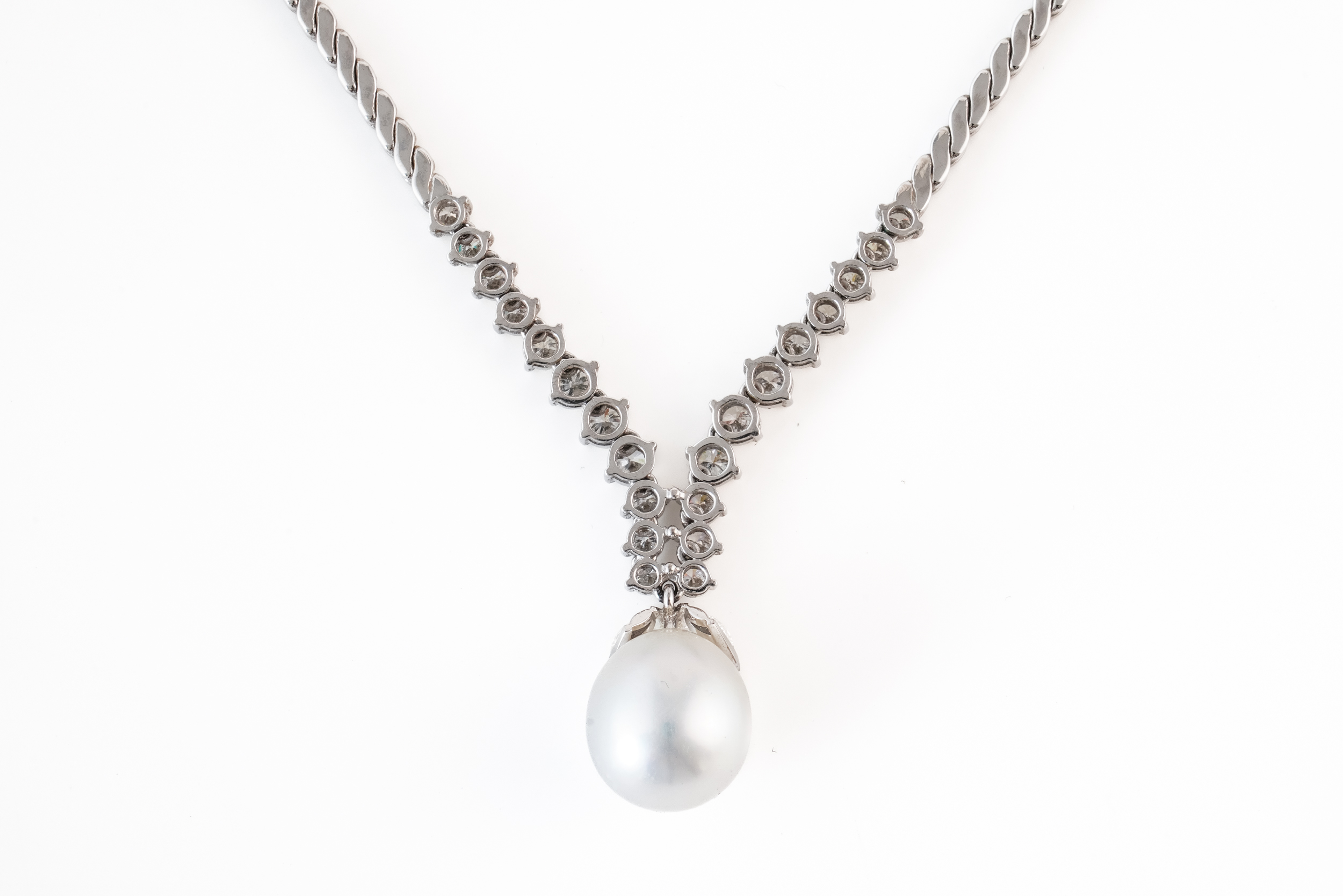 A WHITE GOLD, CULTURED PEARL AND DIAMOND NECKLACE - Image 2 of 3