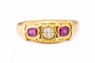 A RUBY AND DIAMOND RING