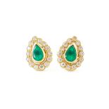 A PAIR OF EMERALD AND CZ EARRINGS