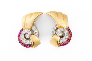 A PAIR OF RUBY AND DIAMOND EARRINGS