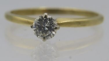 A 14ct yellow gold solitaire diamond ring, approx 0.25cts, size O, boxed. Approx weight 1.8 grams.