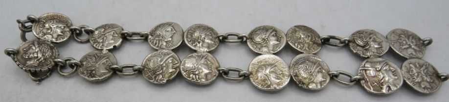 A Denarius Roman coin style bracelet. Approx weight 74 grams. Condition report: Good condition.