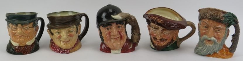 A group of five Royal Doulton character jugs. Comprising Sir Francis Drake, Robinson Crusoe,