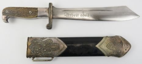 A German Second World War Third Reich RAD enlisted man’s hewer. The fullered blade of scimitar