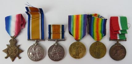Militaria: A group of six WWI medals. Comparing a 1914-15 Star awarded to 5567 L.CPL C.F.