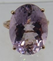 Large 20mm x 15mm oval cut pink amethyst solitaire cocktail ring, size R. Good cut, colour and