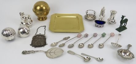 A collection of vintage and antique silver, electroplated silver, gilt metal and bronze items. An