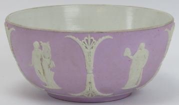A Victorian Wedgwood neoclassical lilac jasperware bowl. With applied white decoration in relief