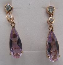 Pink amethyst earrings, post back, 30mm length. 18k rose gold vermeil plated, stamped 925. Condition