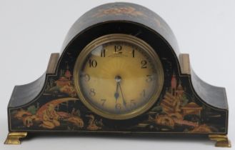 An Alstons & Hallam gilt lacquered chinoiserie mantle clock, circa 1920s. French movement. 14.1 cm