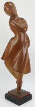 An abstract carved wood sculpture of a female figure by Rothschild, dated 1980. Inscribed ’