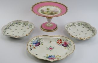 Four Georgian and Victorian porcelain wares, 19th century. Comprising a Derby porcelain dish with