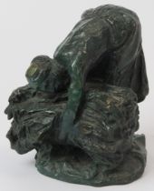 Aimé-Jules Dalou (1838-1902) - A French verdigris bronze sculptural study of a stooped woman