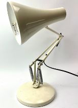 A white Anglepoise adjustable office desk lamp, late 20th century. Base: 18.3 cm diameter. Condition