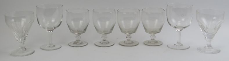 Four late Georgian rummers and two pairs of antique drinking glasses. One pair of drinking glasses