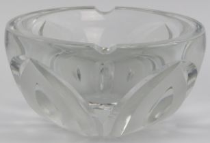 A large European clear glass ashtray, 20th century. Of bowl form with a frosted petal design. Signed
