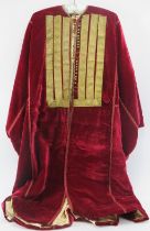 A vintage long gilt embroidered red velvet robe and cape, probably Masonic. This lot was acquired