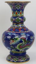 A large Chinese cloisonné enamelled vase, late 20th century. With a confronting dragon and phoenix