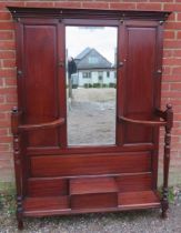 A late Victorian mahogany hall stand of usable proportions, the dentil cornice above a bevelled