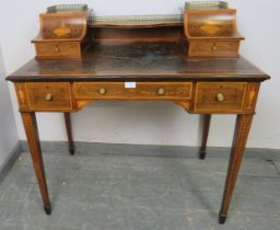A good 19th century rosewood Sheraton Revival writing desk, crossbanded and marquetry inlaid, having