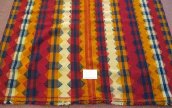 A cool South West Persian Jajim Kilim rug. Red, yellow, blue and cream stripe effect. 230cm x 140cm,