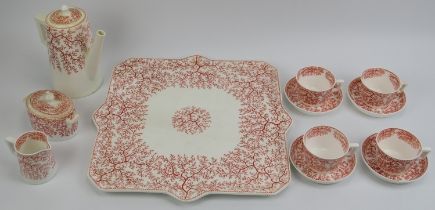 A late Victorian Minton iron red seaweed pattern porcelain part tea set. Comprising a serving