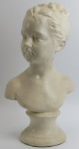 A sculptural glazed plaster bust of Louise Brongniart after Jean Antoine Houdon, signed.
