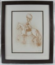 C. Hardie (2006) - 'Gentrified figures on horseback', a pair, red pastel on paper, signed and