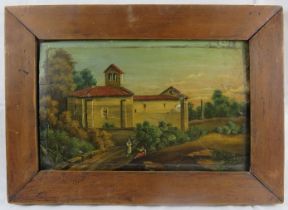 Naive School (late 18th/early 19th Century - 'Temple and Obelisk in garden setting with 2 female