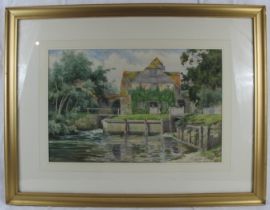 Richard William Halfnight RA (1855 - 1925) - 'Watermill', watercolour, signed, 34cm x 52cm,